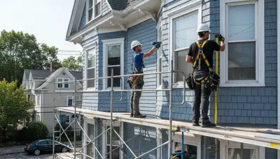 Vinyl siding installation for Medford, MA home exterior by a professional siding contractor