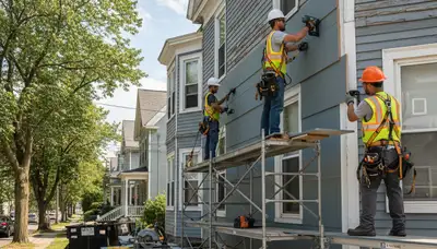 Vinyl siding installation in Medford, MA for a residential home exterior renovation
