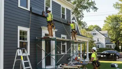 Vinyl siding installation by Medford, MA siding contractor on a residential home